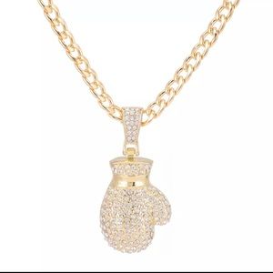 Rocky Balboa boxing glove pendant with 24 inch Cuban chain. Gold tone. NEW!